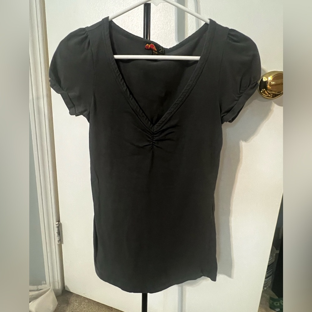 Forever 21 Charcoal V-Neck Blouse